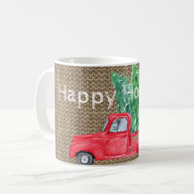 Happy Holidays Vintage Red Truck Coffee Mug (Front Left)