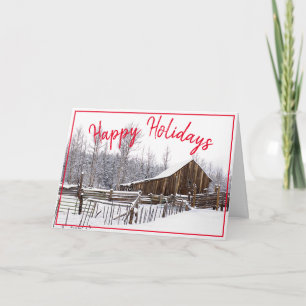 Happy Holidays Vintage Snowy Barn Photograph Holiday Card