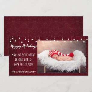 Happy Holidays Vintage Stars Shine Red 8x4 Holiday Card