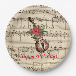Happy Holidays Vintage Violin and Sheet Music  Paper Plate
