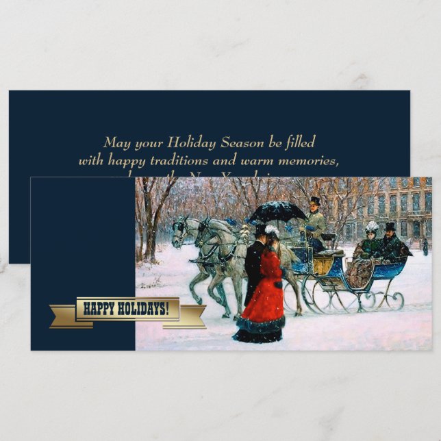 Happy Holidays. Vintage Winter Parisian Scene  Holiday Card (Front/Back)