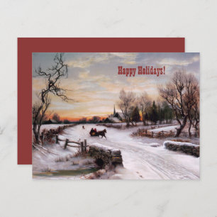 Happy Holidays. Vintage Winter Scene Card