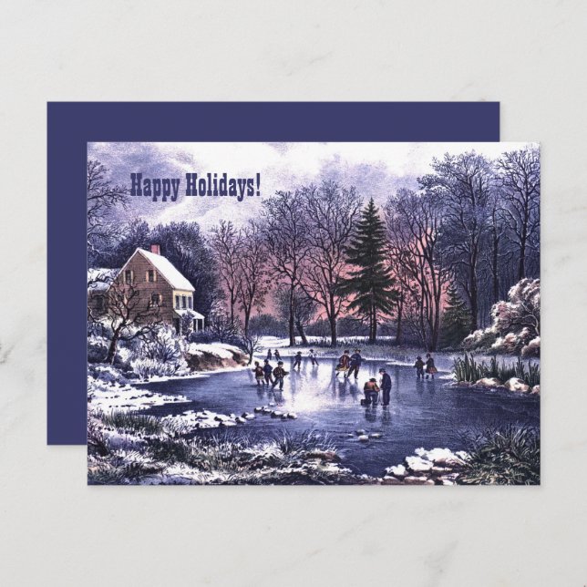 Happy Holidays. Vintage Winter Scene Card (Front/Back)