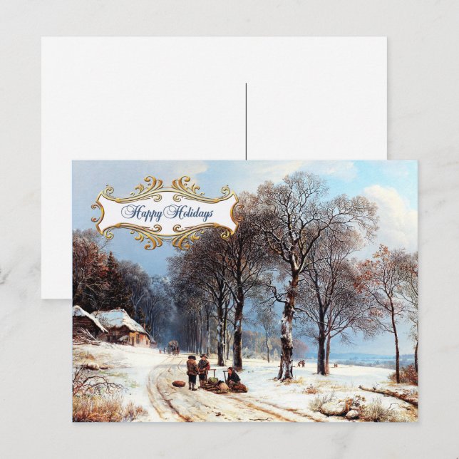 Happy Holidays. Vintage Winter Scene  Holiday Postcard (Front/Back)