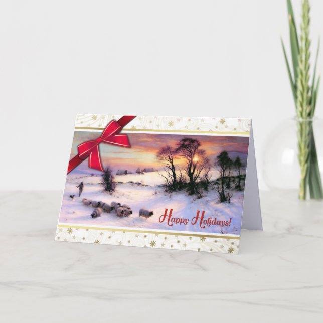 Happy Holidays. Vintage Winter Scene Painting Holiday Card (Front)