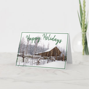 Happy Holidays Vintage Winter Snowy Barn Photo Holiday Card