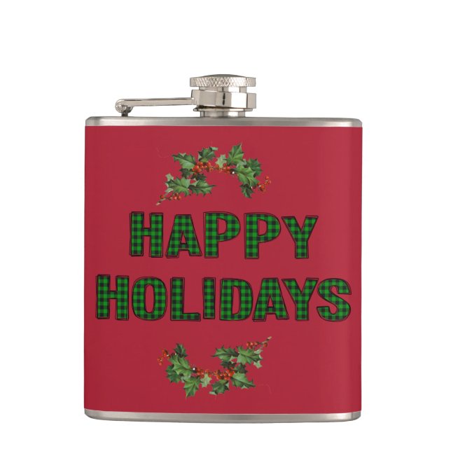 Happy Holidays Vinyl Wrapped Flask (Front)