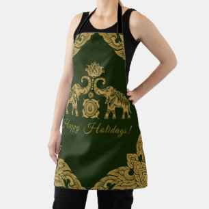 Happy Holidays War Elephants Thailand Heritage  Apron