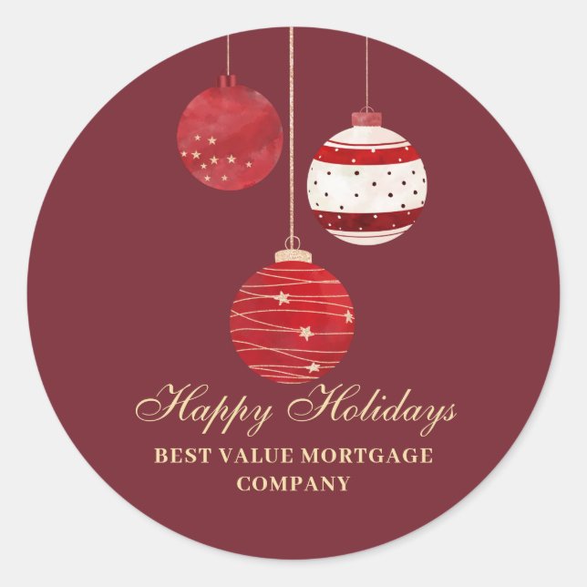 Happy Holidays Watercolor Business  Classic Round Sticker (Front)