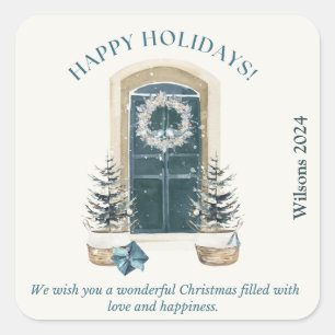 Happy holidays watercolor family name sticker