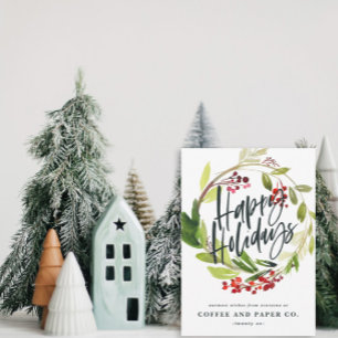 Happy Holidays watercolor floral Holiday Card
