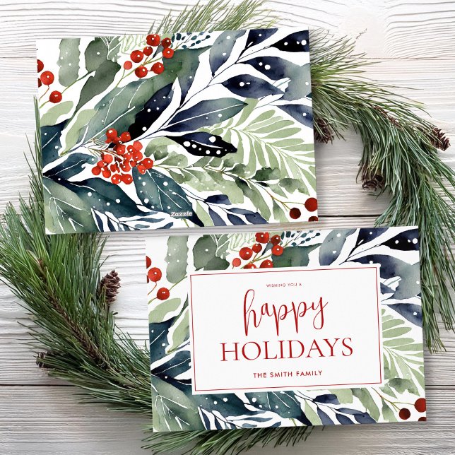 Happy Holidays Watercolor Floral Holiday Card (Creator Uploaded)