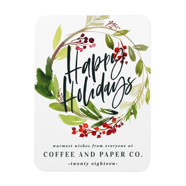 happy holidays watercolor floral holiday magnet (Vertical)