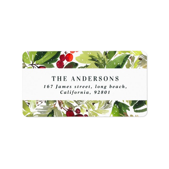 Happy holidays watercolor foliage Christmas Label (Front)