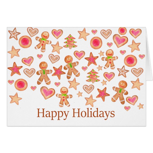 Happy Holidays watercolor gingerbread cookies (Front Horizontal)