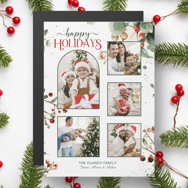 Happy Holidays Watercolor Holly Botanical 5 Photo (Creator Uploaded)