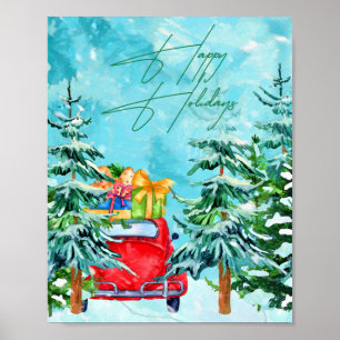 Happy Holidays Watercolor Painting Poster