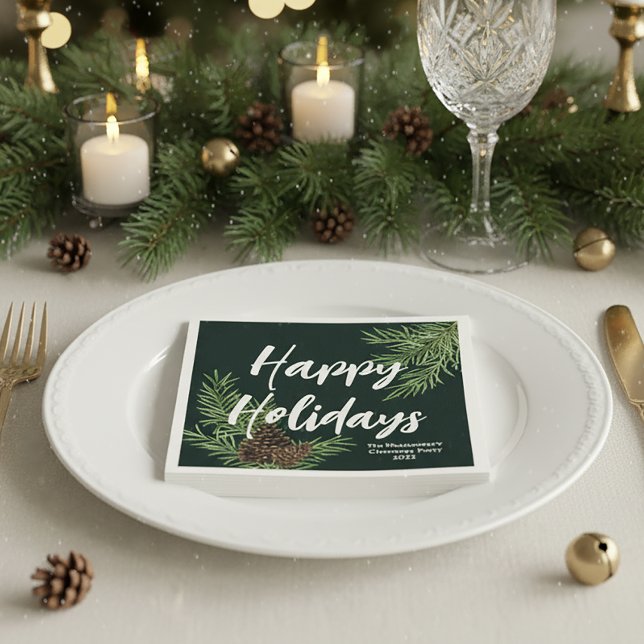 Happy Holidays Watercolor Winter Pine Personalized Napkin (Creator Uploaded)