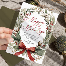 Happy Holidays Watercolor Wreath Christmas Card
