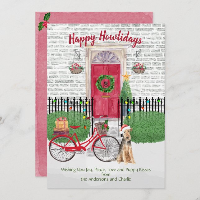 Happy Holidays Welsh Terrier Bicycle Red Door (Front/Back)