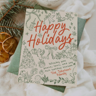 Happy Holidays Whimsical Hand drawn Holiday Card