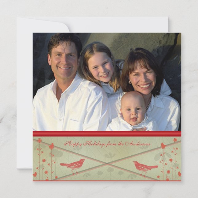 Happy Holidays Whimsical  Red Bird Card (Front)