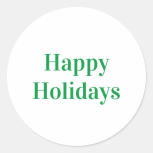 Happy Holidays white and green simple elegant Classic Round Sticker