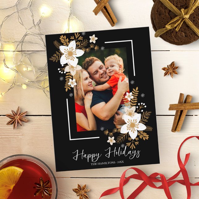 Happy Holidays White Flowers Christmas Photo Postcard (Creator Uploaded)