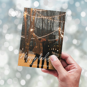 happy holidays white handwriting mr&mrs photo postcard