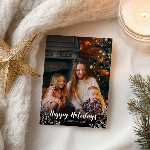 Happy Holidays White Script Photo Christmas Postcard