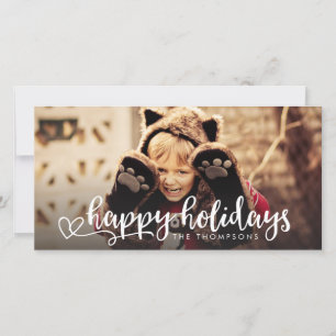 Happy Holidays White Script Photo Overlay Greeting Holiday Card