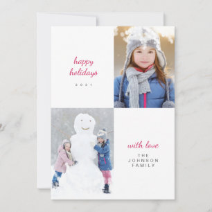 Happy Holidays White Snowy Minimal Family Photo Holiday Card