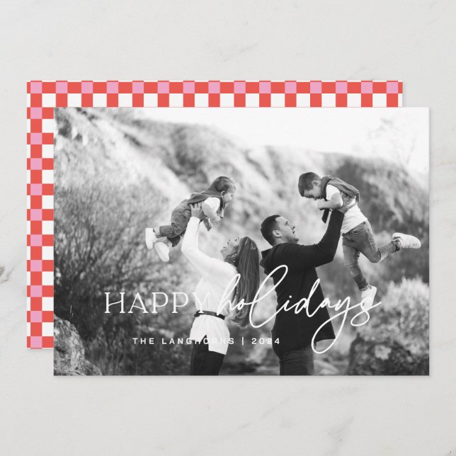 Happy Holidays White Text Photo Christmas Card (Front/Back)