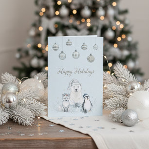   Happy Holidays Winter Arctic Animals  Holiday Card