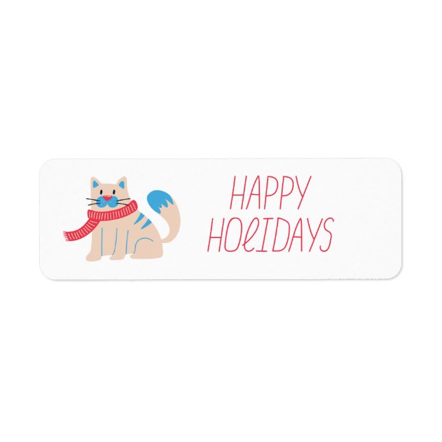 Happy Holidays Winter Cat Return Adresse Label (Devant)