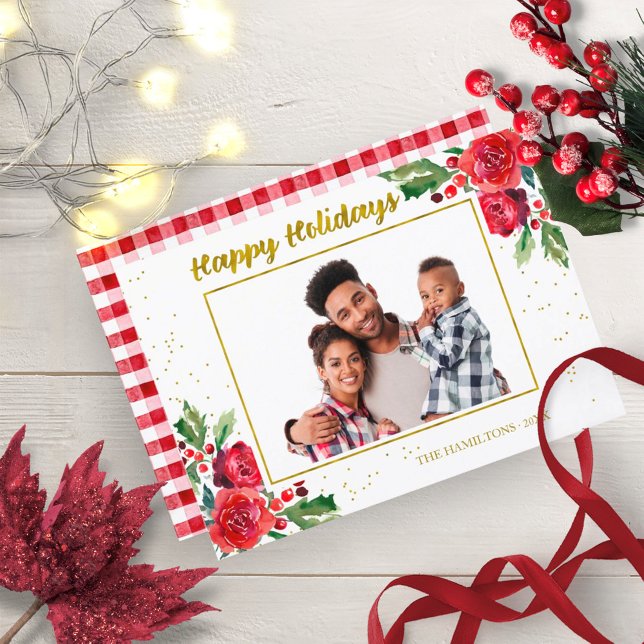Happy Holidays Winter Flowers Christmas Photo Invitation (Creator Uploaded)
