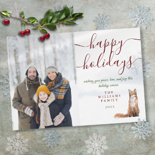 Happy Holidays Winter Fox Christmas Photo Holiday  Card