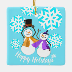 HAPPY HOLIDAYS   Winter Friends   Ceramic Ornament