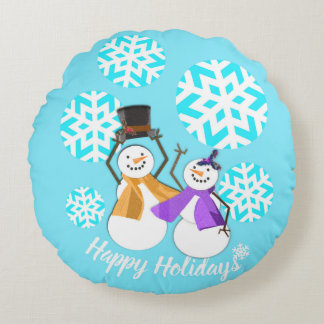 HAPPY HOLIDAYS : Winter Friends Round Pillow