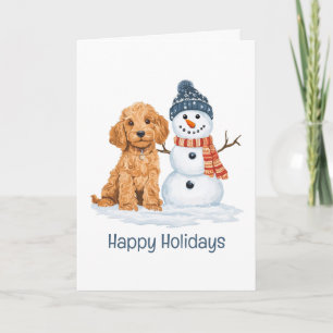 Happy Holidays Winter Goldendoodle Dog Snowman Card