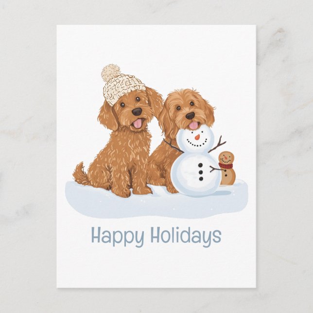Happy Holidays Winter Goldendoodle Dog Snowman Postcard (Front)