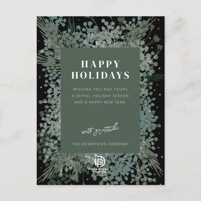 Happy Holidays Winter Greenery Holiday Postcard (Front)