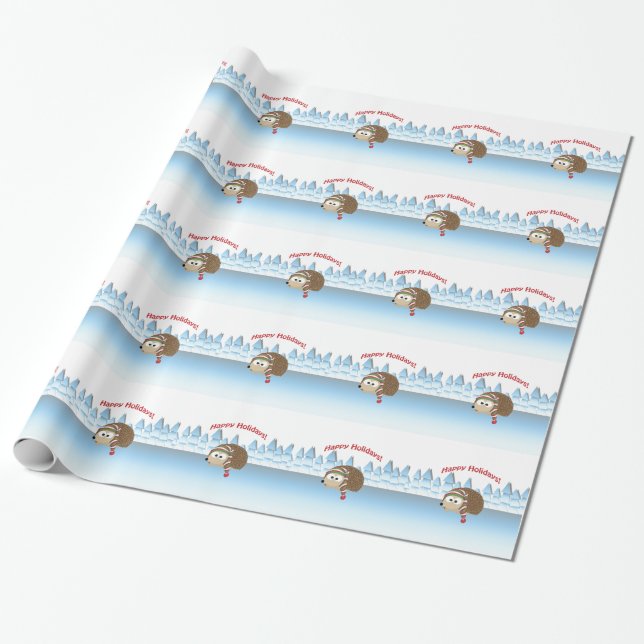 Happy Holidays! Winter Hedgehog Wrapping Paper (Unrolled)