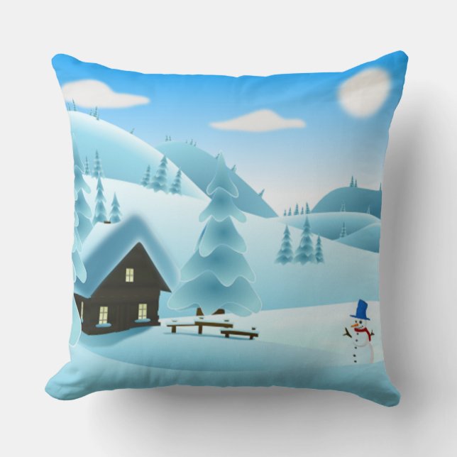 "HAPPY HOLIDAYS" WINTER LANDSCAPE THROW PILLOW (Front)