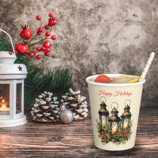 Happy Holidays Winter Lanterns Paper Cups (Creator Uploaded)