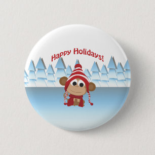 Happy Holidays! Winter Monkey 2 Inch Round Button
