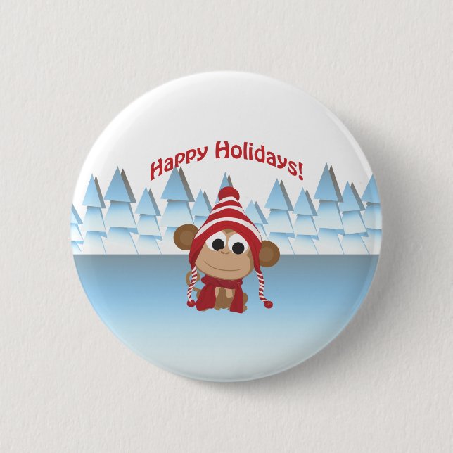 Happy Holidays! Winter Monkey 2 Inch Round Button (Front)