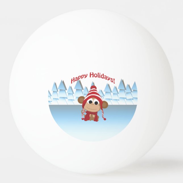 Happy Holidays! Winter Monkey Ping Pong Ball (Front)