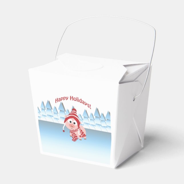 Happy Holidays! Winter Pig Favor Box (Front Side)