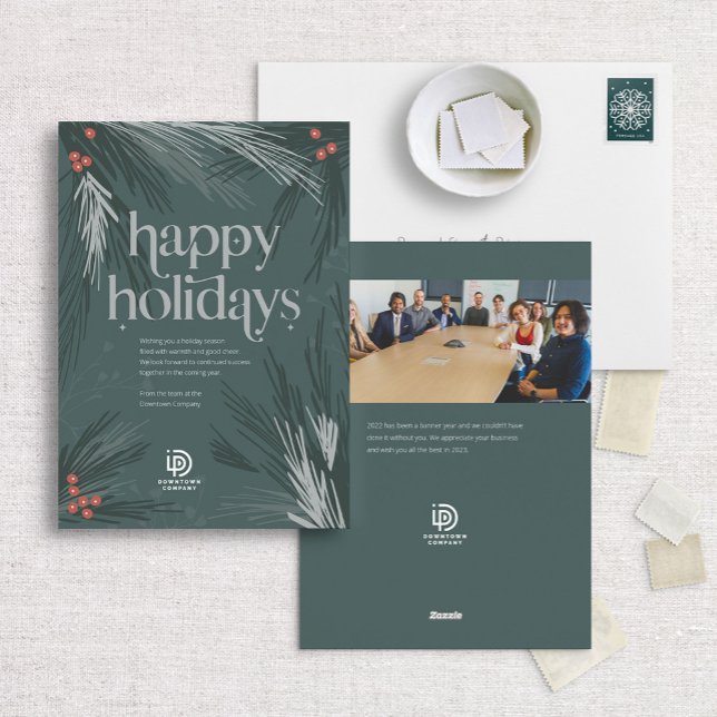Happy Holidays Winter Pine Business Holiday Card (Creator Uploaded)
